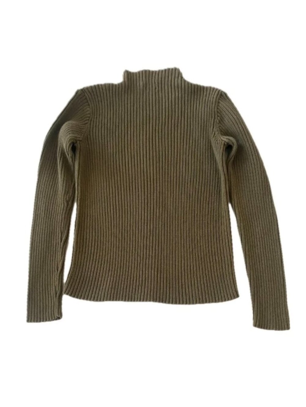 Calvin Klein Women's S Cotton Knit Mock Neck Sweater Cropped Olive Green NEW